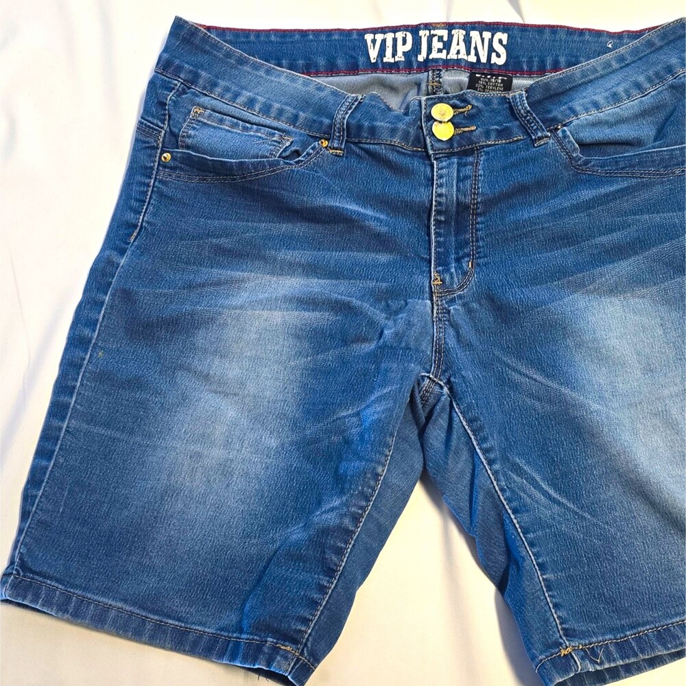 VIP Jeans Womens Blue Denim Shorts Medium Wash Regular Rise Size 16